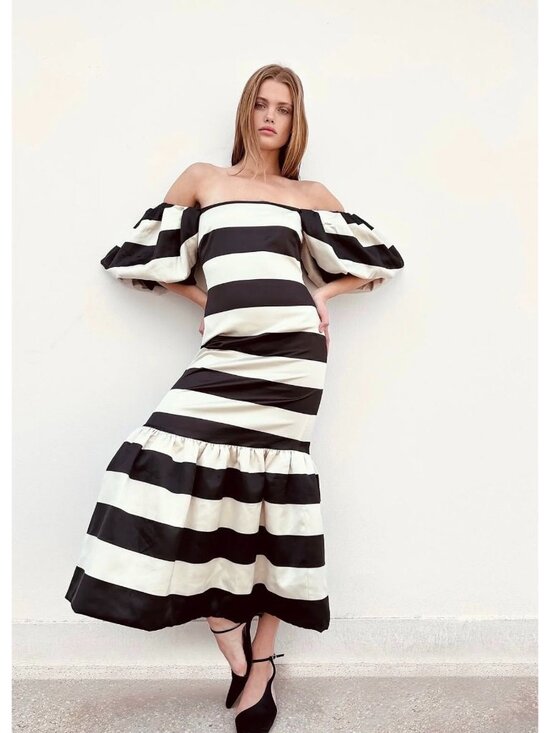 Caroline Constas Dresses & Skirts - Caroline Constas Angela Gown Black Ivory Stripe Womens Size Large